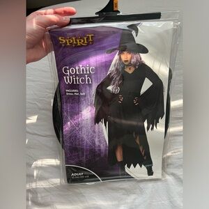 Spirit gothic witch dress with hat, belt adult Halloween morticiaadams used once